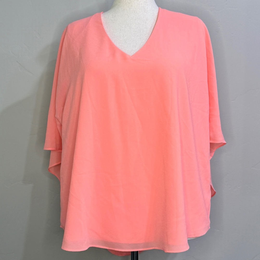 Bisou Bisou Plus Size Layered Chiffon Coral Peach Blouse - 2X 🔥🔥